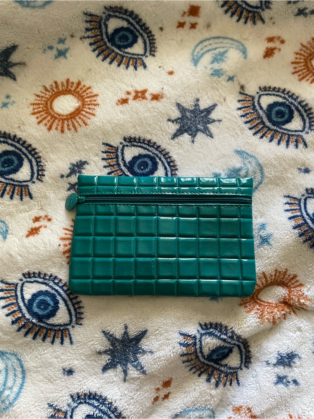 ipsy Teal Patent Quilted Zip Pouch
